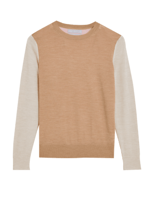 

Womens M&S Collection Pure Merino Wool Colour Block Jumper - Natural Mix, Natural Mix