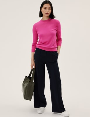 

Womens M&S Collection Pure Merino Wool Crew Neck Jumper - Pink, Pink