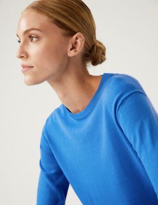 Marks And Spencer Womens M&S Collection Pure Merino Wool Crew Neck Jumper - Blue, Blue