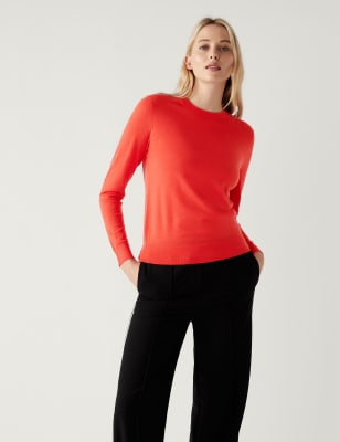 

Womens M&S Collection Pullover aus reiner Merinowolle mit Rundhalsausschnitt - Flame, Flame