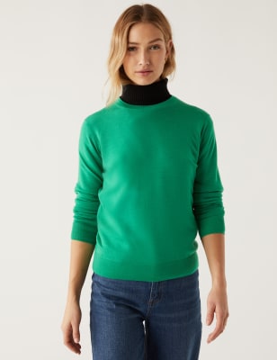 

Womens M&S Collection Pure Merino Wool Crew Neck Jumper - Green, Green