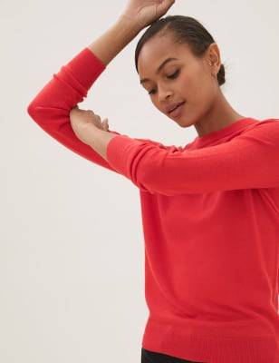 

Womens M&S Collection Pullover aus reiner Merinowolle mit Rundhalsausschnitt - Bright Orange, Bright Orange