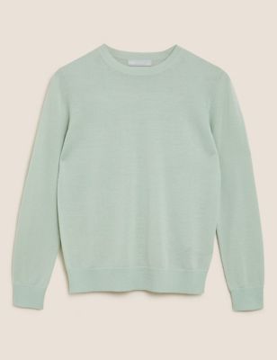 

Womens M&S Collection Pure Merino Wool Crew Neck Jumper - Soft Green, Soft Green