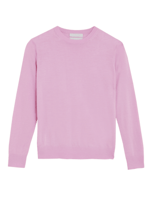 

Womens M&S Collection Pullover aus reiner Merinowolle mit Rundhalsausschnitt - Soft Magenta, Soft Magenta
