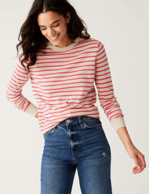 

Womens M&S Collection Pure Merino Wool Striped Crew Neck Jumper - Oatmeal Mix, Oatmeal Mix