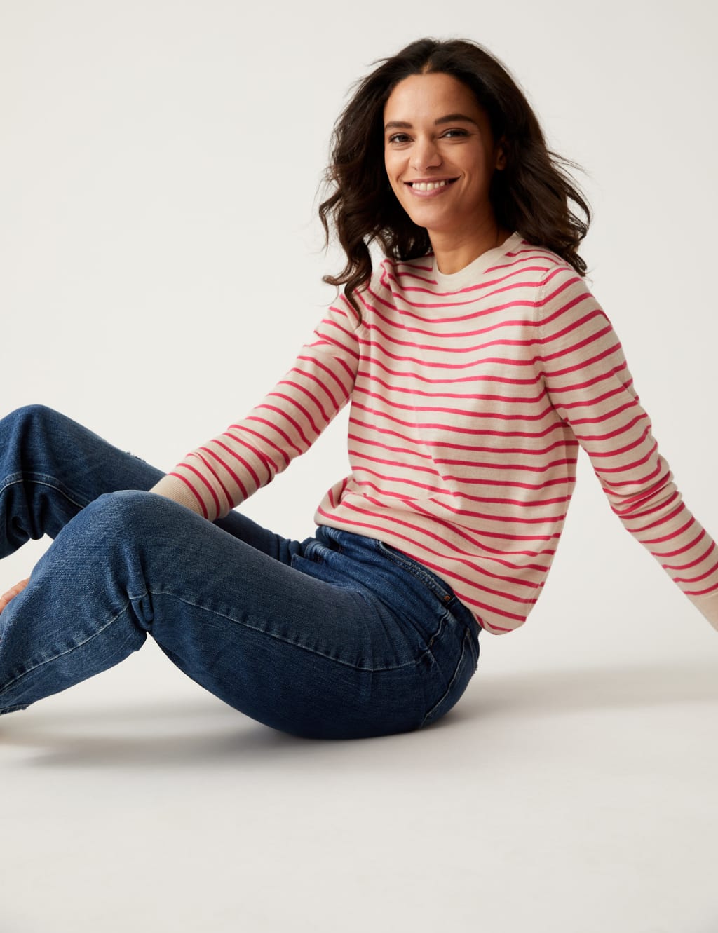 Pure Merino Wool Striped Crew Neck Jumper image 2