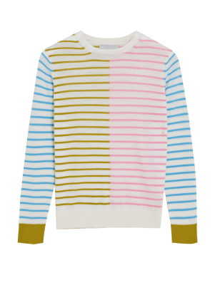 

Womens M&S Collection Gestreifter Pullover aus reiner Merino-Wolle mit Rundhalsausschnitt - Cream Mix, Cream Mix