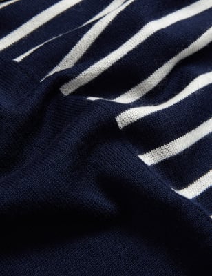 

Womens M&S Collection Pure Merino Wool Striped Crew Neck Jumper - Navy Mix, Navy Mix