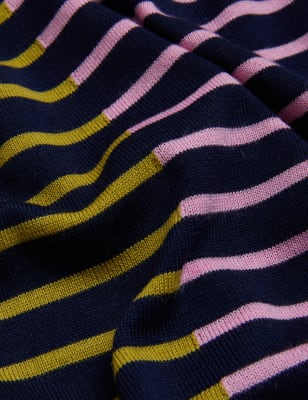 

Womens M&S Collection Pure Merino Wool Striped V-Neck Jumper - Navy Mix, Navy Mix