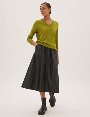 

Womens M&S Collection Pure Merino Wool V-Neck Relaxed Jumper - Lime, Lime