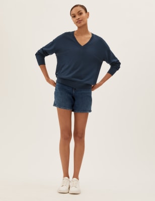 

Womens M&S Collection Pure Merino Wool V-Neck Relaxed Jumper - Medium Navy, Medium Navy