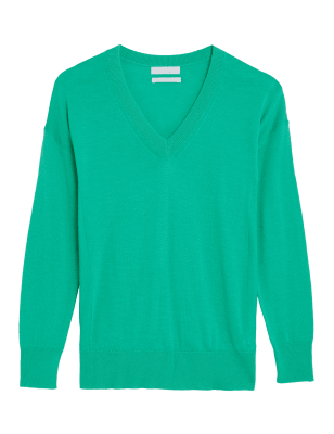 

Womens M&S Collection Pure Merino Wool V-Neck Relaxed Jumper - Spearmint, Spearmint