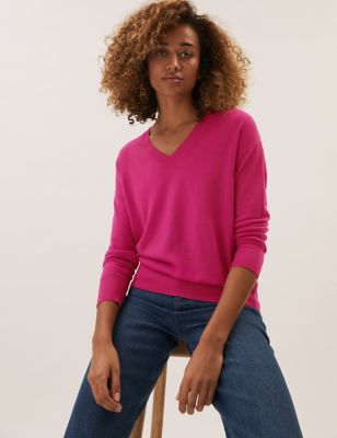 

Womens M&S Collection Pure Merino Wool V-Neck Relaxed Jumper - Hot Pink, Hot Pink