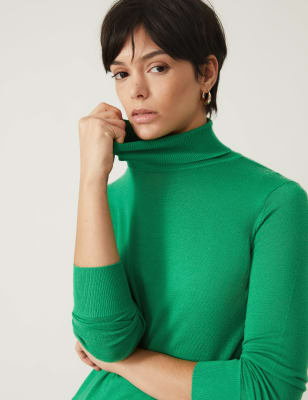 

M&S Collection Jersey de cuello vuelto 100% lana merinoWomens - Green, Green