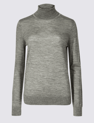 

Womens M&S Collection Pure Merino Wool Roll Neck Jumper - Mid Grey Marl, Mid Grey Marl