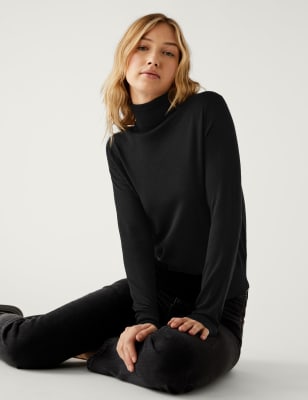 

Womens M&S Collection Pure Merino Wool Roll Neck Jumper - Black, Black