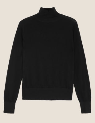 

Womens M&S Collection Pullover aus reiner Merino-Wolle mit Rollkragen - Black, Black