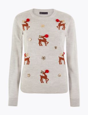 Reindeer Embellished Christmas Jumper | M&S Collection | M&S