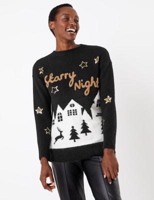 Novelty Starry Night Christmas Jumper M S Collection M S