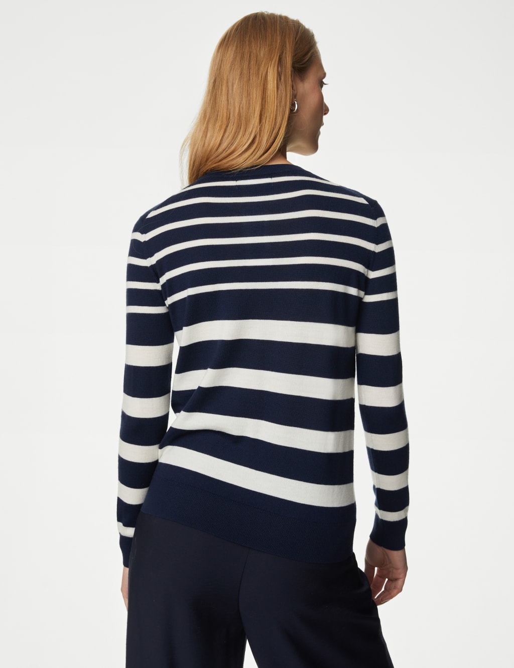 Pure Merino Wool Striped Crew Neck Jumper image 5