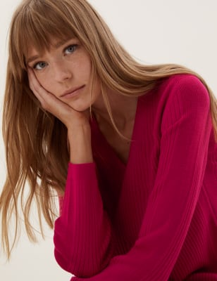 

M&S Collection Jersey largo acanalado 100% lana de merinoWomens - Hot Pink, Hot Pink