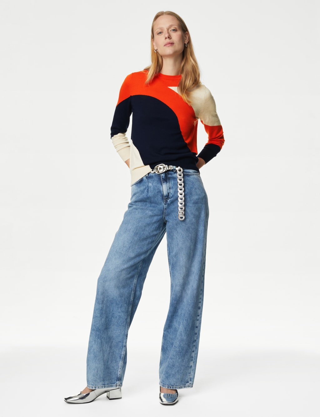 Pure Merino Wool Colour Block Jumper image 1
