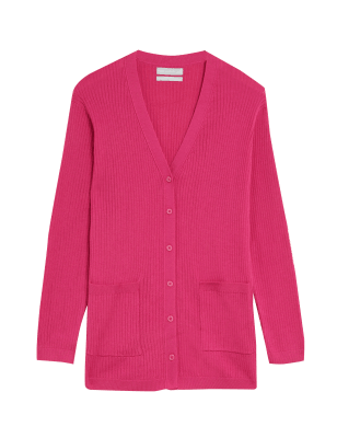 

M&S Collection Cárdigan largo 100% lana de merino de escote en picoWomens - Cerise, Cerise
