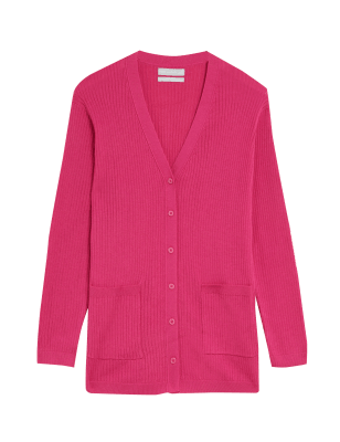 

Womens M&S Collection Pure Merino Wool V-Neck Longline Cardigan - Cerise, Cerise