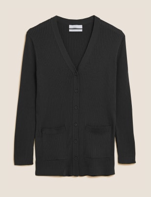 

M&S Collection Cárdigan largo 100% lana de merino de escote en picoWomens - Black, Black