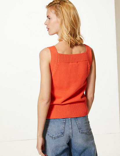 Pure Cotton Square Neck Knitted Vest Top