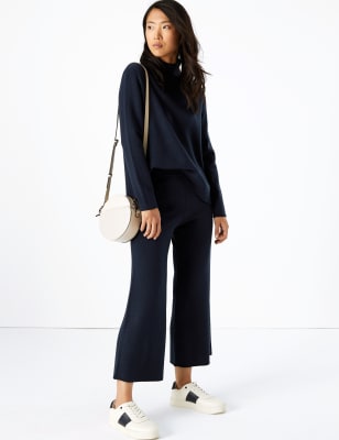 Jupe-culotte large en laine m&eacute;lang&eacute;e