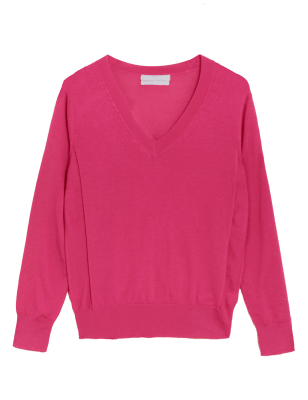 

Womens M&S Collection Pure Merino Wool V-Neck Jumper - Cerise, Cerise