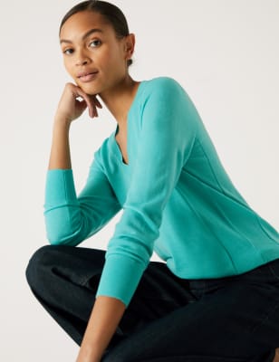 

Womens M&S Collection Pullover aus reiner Merino-Wolle mit V-Ausschnitt - Medium Seafoam, Medium Seafoam