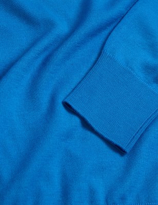 

Womens M&S Collection Pure Merino Wool V-Neck Jumper - Blue, Blue