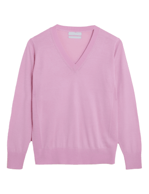 

Womens M&S Collection Pullover aus reiner Merino-Wolle mit V-Ausschnitt - Soft Magenta, Soft Magenta