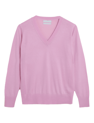 

Womens M&S Collection Pure Merino Wool V-Neck Jumper - Soft Magenta, Soft Magenta