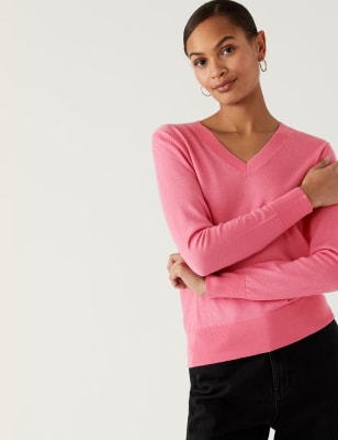 

Womens M&S Collection Pure Merino Wool V-Neck Jumper - Blossom, Blossom