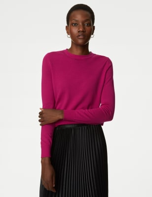 

Womens M&S Collection Pure Merino Wool Crew Neck Jumper - Cerise, Cerise