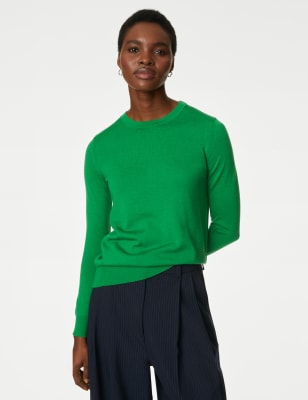 

Womens M&S Collection Pure Merino Wool Crew Neck Jumper - Green, Green