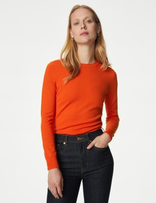 

M&S Collection Jersey 100% lana de merino con escote cerradoWomens - Orange, Orange