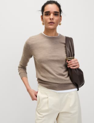 

Womens M&S Collection Pure Merino Wool Crew Neck Jumper - Cappuccino, Cappuccino