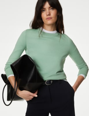 

M&S Collection Jersey 100% lana de merino con escote cerradoWomens - Pale Jade, Pale Jade