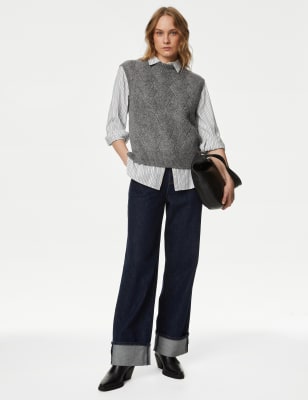 

Womens M&S Collection Textured Knitted Vest with Wool - Dark Grey, Dark Grey