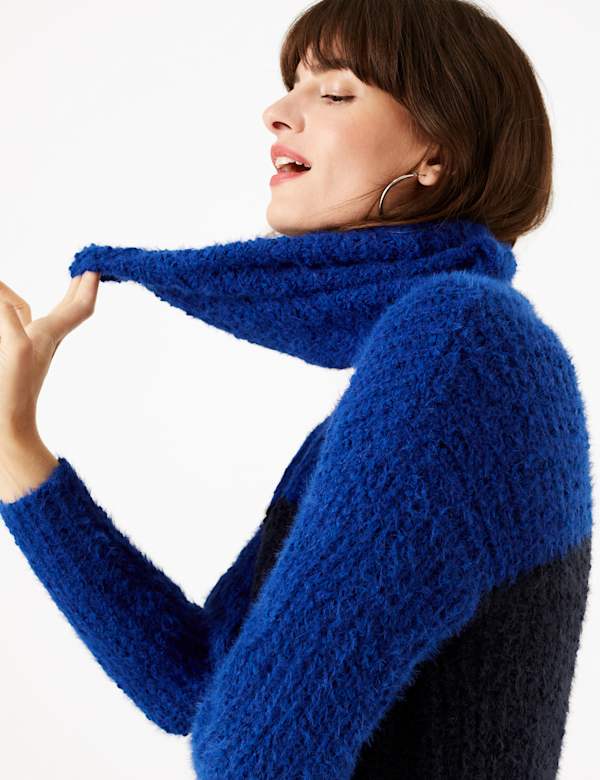 Colour Block Cowl Neck Jumper