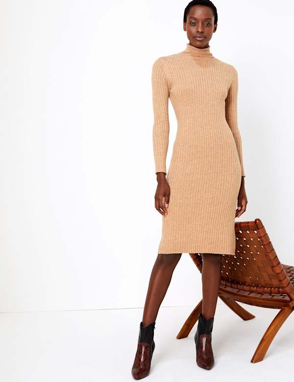 Ribbed Knitted Midi Dress