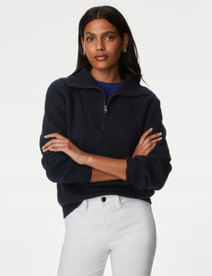 

Womens M&S Collection Recycled Blend Ribbed Jumper with Wool - Midnight Navy, Midnight Navy