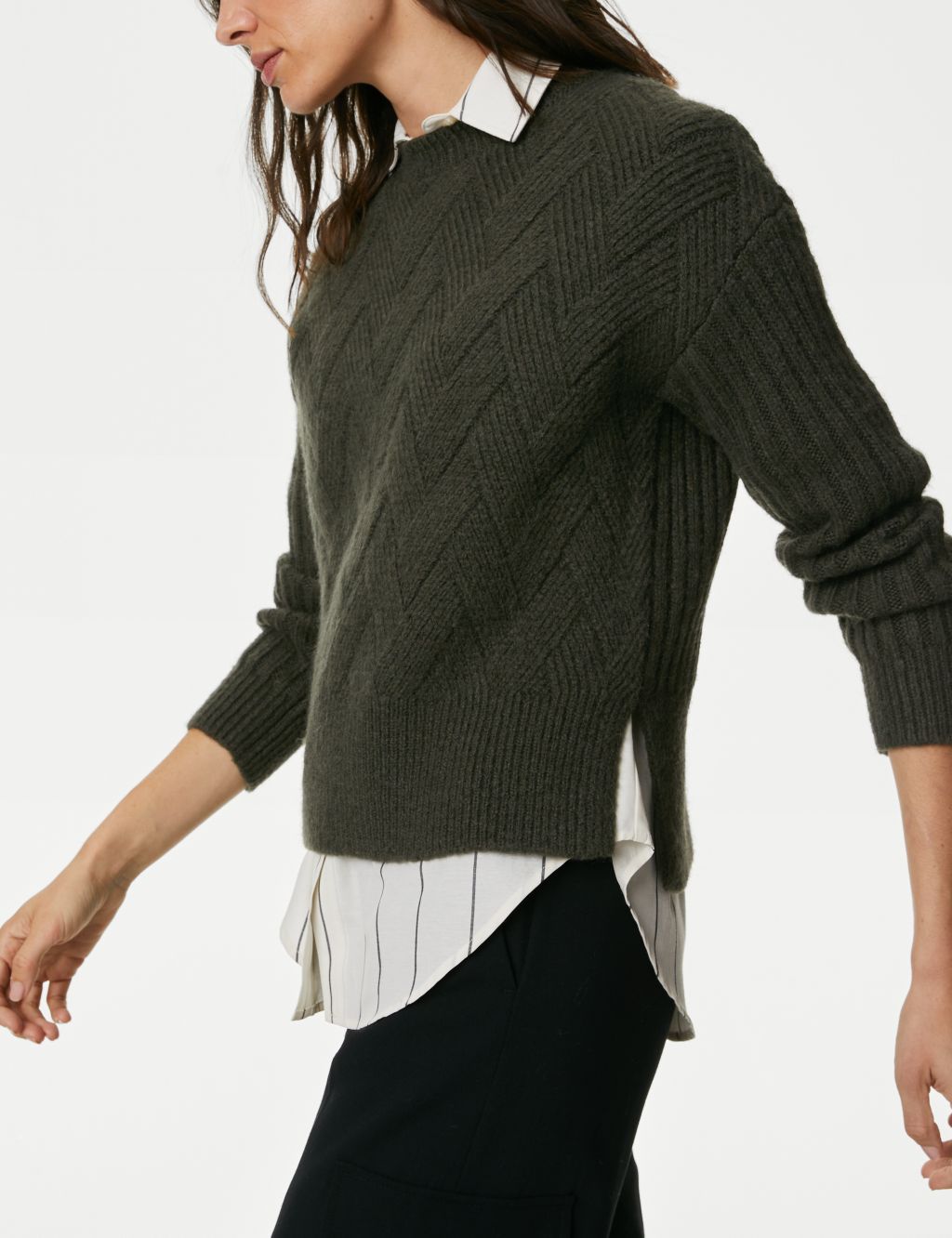 Textured Crew Neck Jumper with Wool image 4