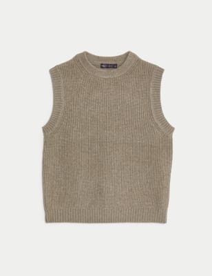 Ribbed Crew Neck Knitted Vest