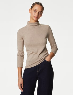 

Womens M&S Collection Cotton Rich Funnel Neck Knitted Top - Cappuccino, Cappuccino