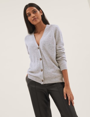 

M&S Collection Cárdigan de escote en pico de lanaWomens - Light Grey Mix, Light Grey Mix